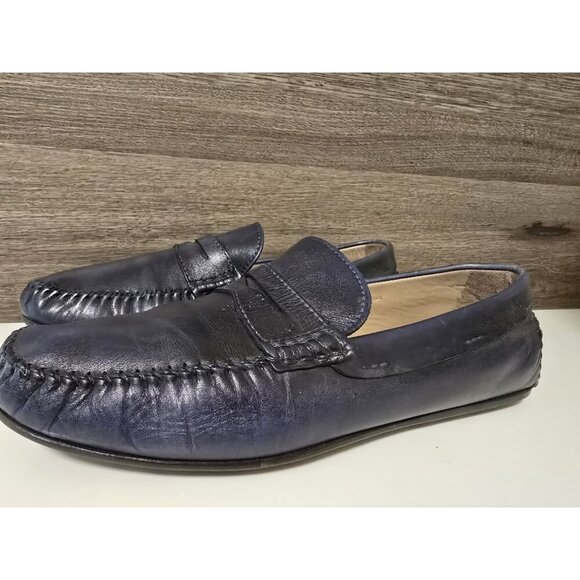 Donald J Pliner Mens Blue Leather Penny Loafers Size 13 Driving Shoes - Picture 6 of 8